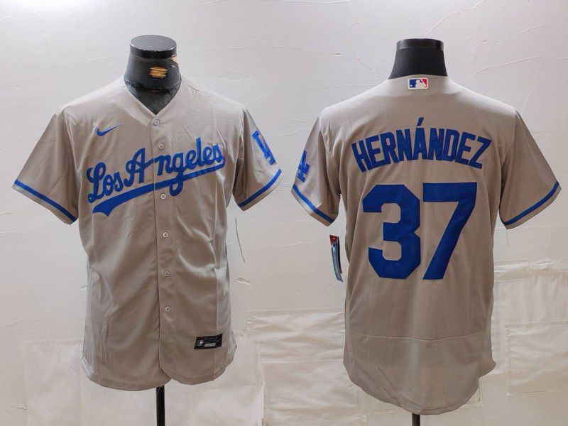 Men Los Angeles Dodgers 37 Hernandez Grey Nike Elite 2024 MLB Jersey style 72611